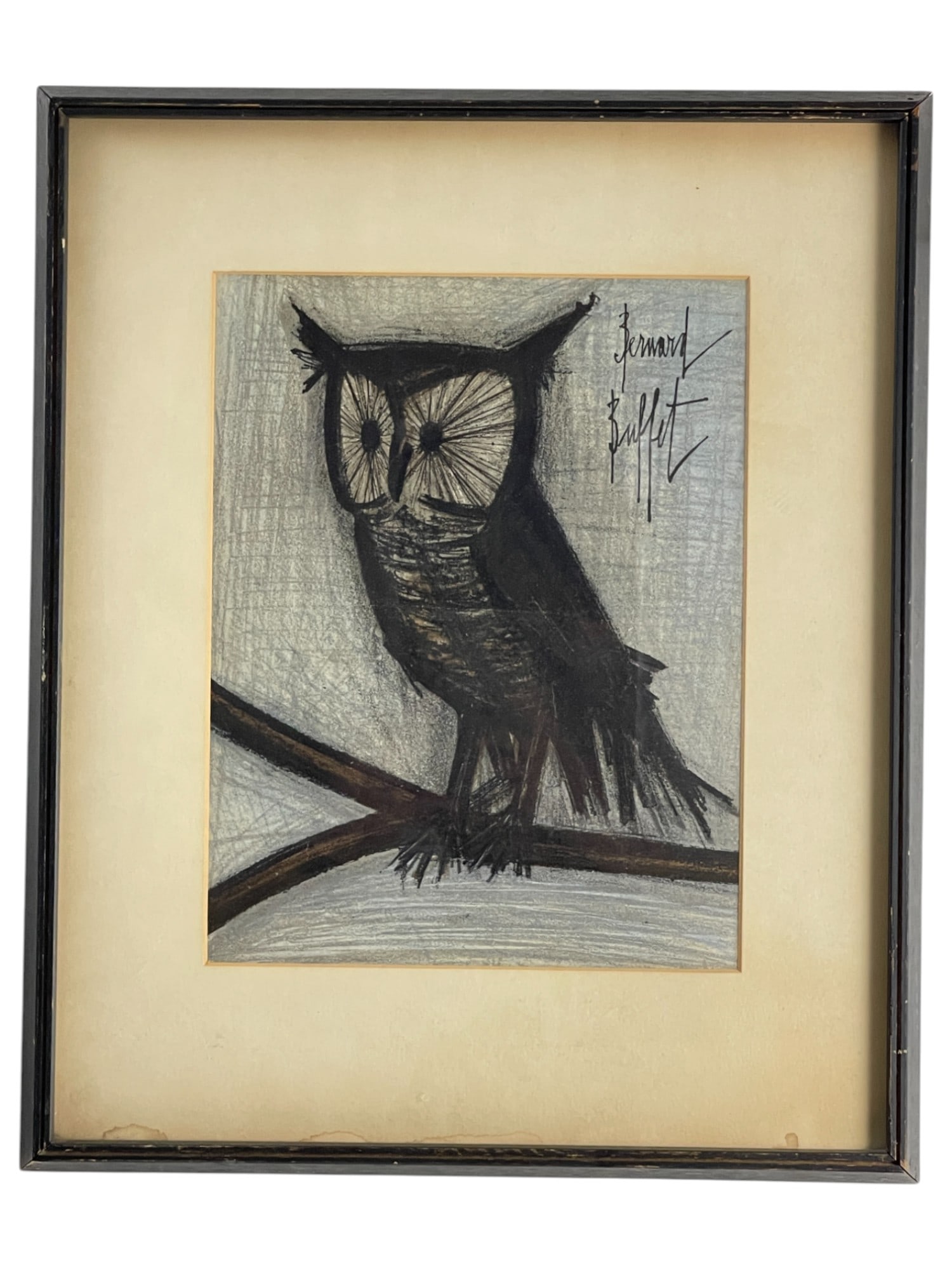 Bernard Buffet - "Le Petit Hibou" (Little Owl) One of Eleven Original Lithographs 1967 with COA: Bernard Buffet - "Le Petit Hibou" (Little Owl) One of Eleven Original Lithographs 1967 with COA. Size with frame: 16" x 19". Size of litho: 9 1/4" x 12".