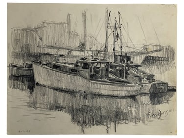 Frank Weston Benson (1862-1951) - Signed Pencil Maritime Art Drawing, Dated 1948