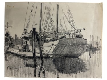 Frank Weston Benson (1862-1951) - Signed Pencil Maritime Art Drawing, Dated 1949