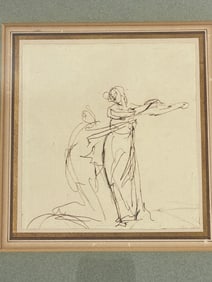 George Romney (1734-1802) - c. 1779 Pen/Ink Drawing Sketch on Paper