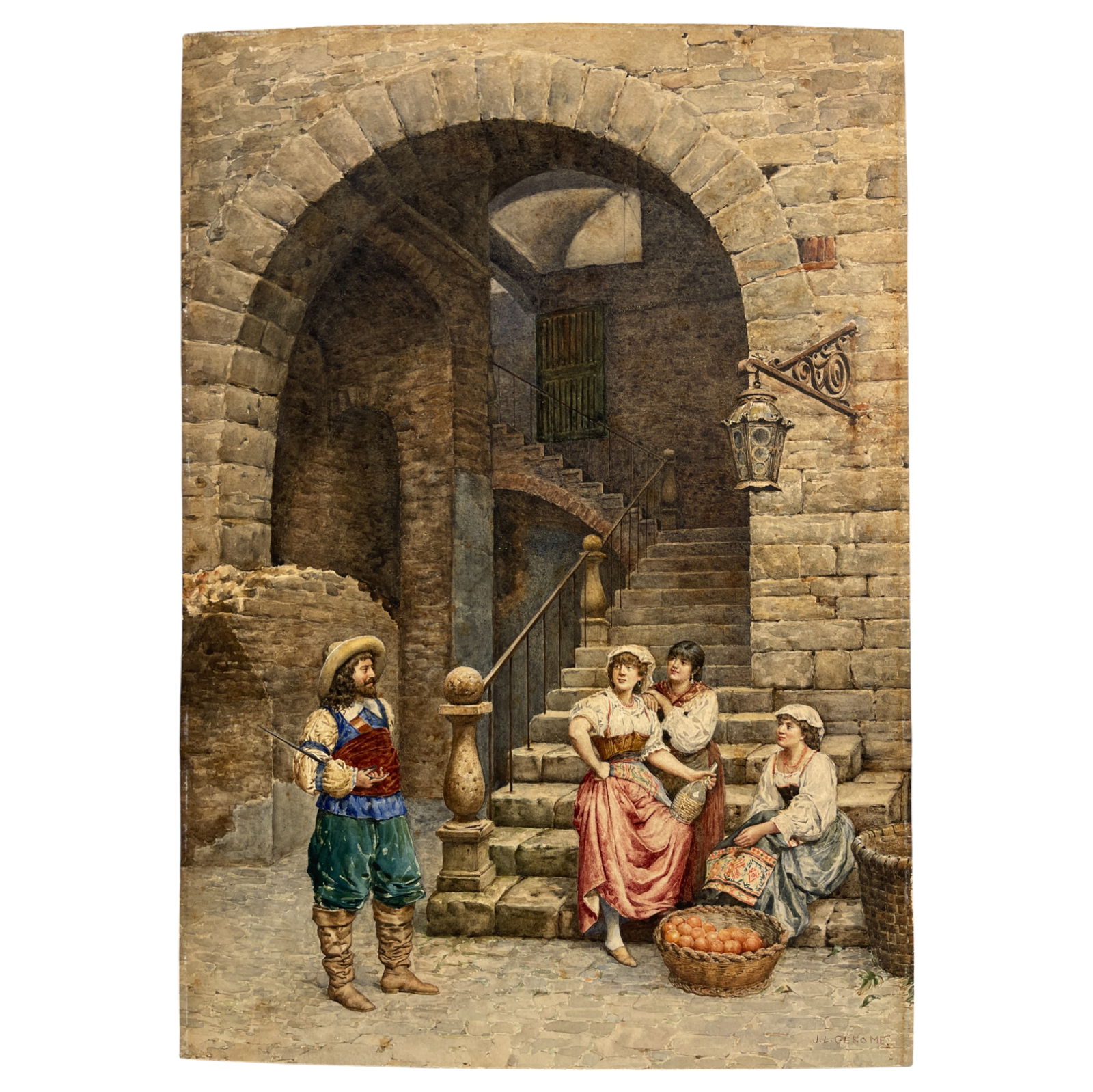 Jean-Leon Gerome (FRENCH, 1824–1904) Mixed Media on Board: Jean-Leon Gerome (FRENCH, 1824–1904) Mixed Media on Board Signed Lower Right 14.5"x20.5" - Mixed media including watercolor, ink and oil.