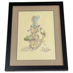 Dr Seuss (1904-1991) Drawing of Grinch Signed Lower Right 12"x15.5"
