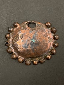 Ancient Hammered Copper Pendant with Scalloped Edges