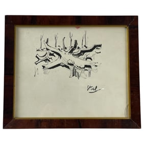 Nicolas de Stael (1914-1955) Ink Landscape Drawing on Paper Signed Bottom Right