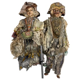 Pair Venetian Handcrafted Doll Figurine, 28" H