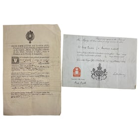 French Royal Decree Signed Document And British Travel Document for Mr. Fred Smith, Signed by Lord