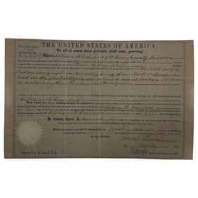 James Buchanan (1791-1868) 15th US President 1859 Signed Land Office Payment Certificate