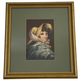 Antique Watercolor Portrait of Young Woman
