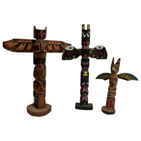 Native American Northwest Coast Wood Carved Totem Poles
