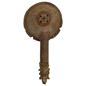 Ancient Pre Columbian Ladle Teracotta Clay Dragon Handle Carved
