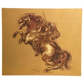 Umberto Romano, Man on Horseback Lithograph with Gouache Embellishment