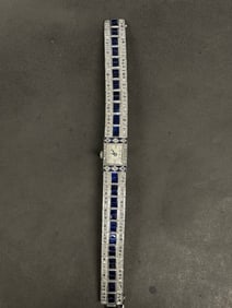 TIFFANY & Co 18k White Gold 4 karat Sapphire 3 karat Diamong Watch Art Deco