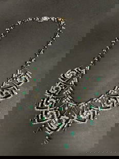 Antique 14k Gold 13 karat Diamond 12 karat Ememrald Necklace: Antique 14k Gold 13 karat Diamond 12 karat Ememrald Necklace. Karat weights are approximate. Total weight of item 61.30
