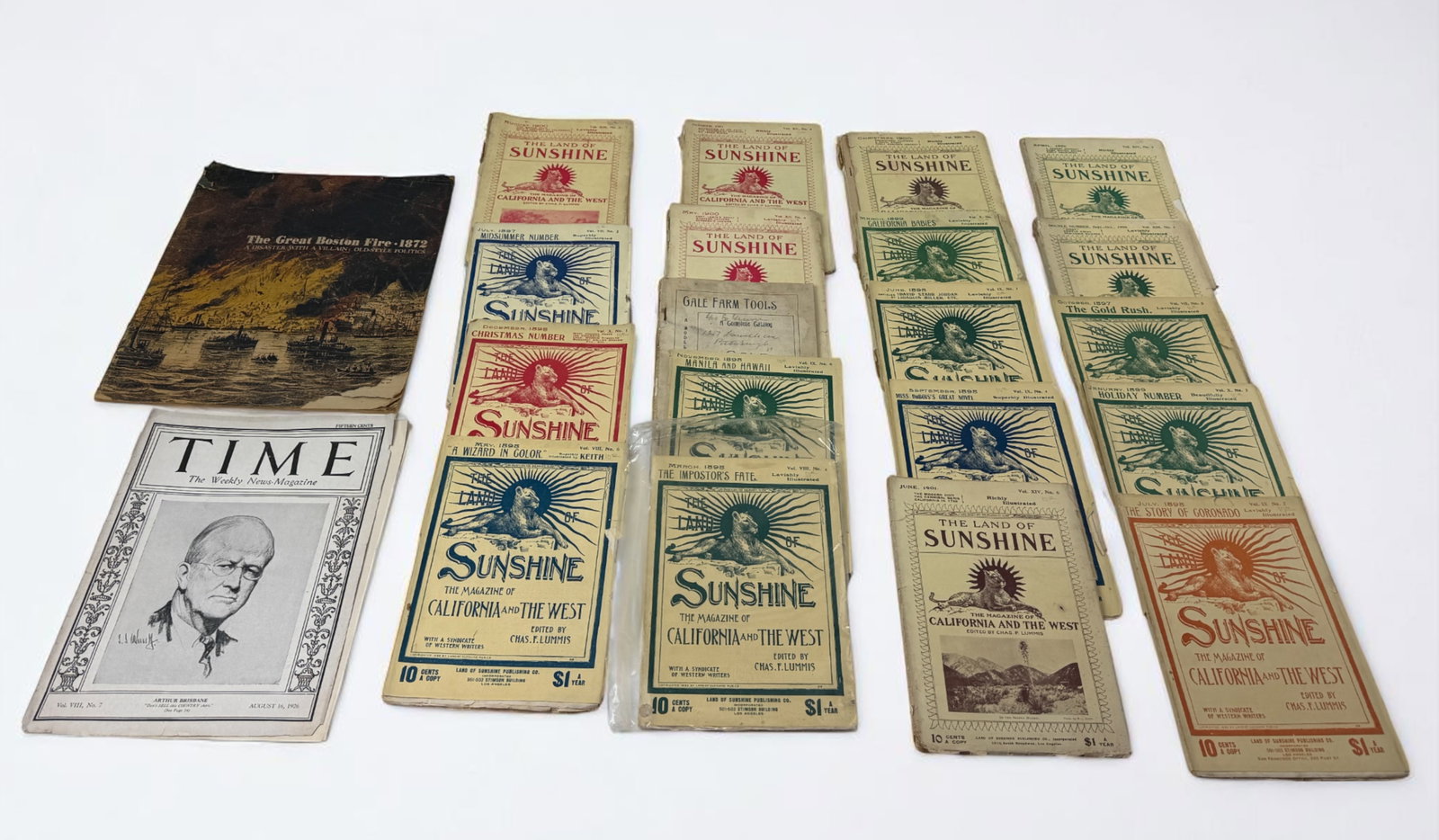 Antique Ephemera Time The Land of Sunshine & The Great Boston Fire: Antique Ephemera Time The Land of Sunshine & The Great Boston Fire( some are damaged, circa 1800s