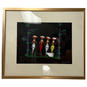 Vintage Nigerian African Painting on Black Board