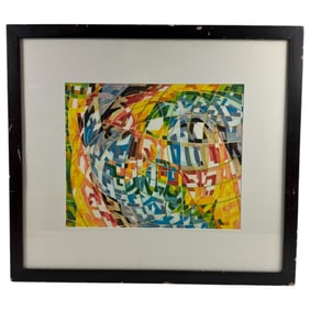 Vintage Abstract Marker Drawing on Board Signed on The Bottom Right By Gwin