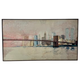 Vintage Art Poster Portfolio David Lingwood Brooklyn Bridge NY Skyline Twin Towers