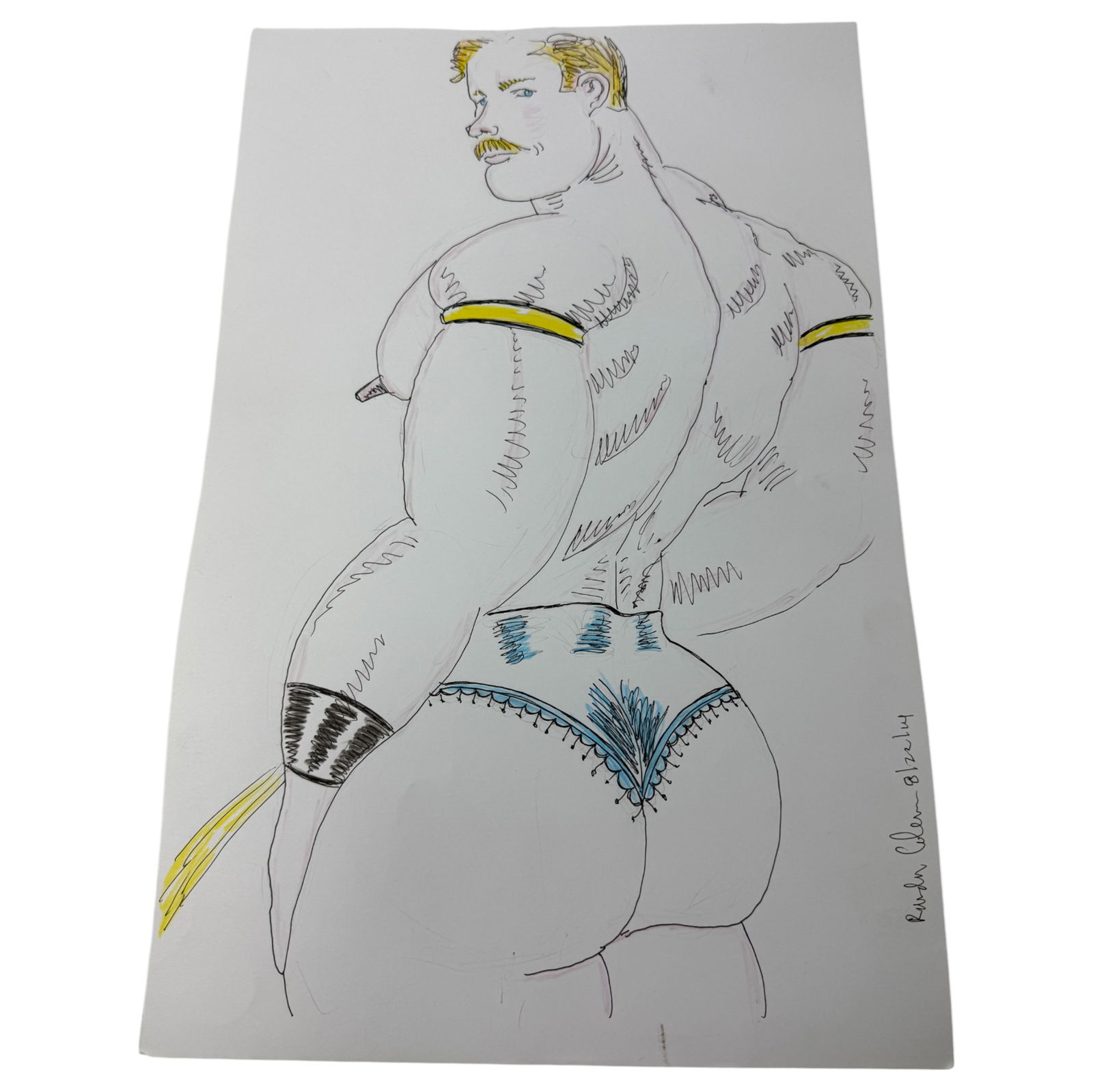 VIntage Double-Sided Randy Coleman Pen & Colored Pencil Drawing of Shackled Superman, Signed & Dated (1 of 2)