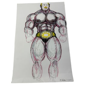 Vintage Randy Coleman Pen & Colored Pencil Drawing Signed on The Bottom Right