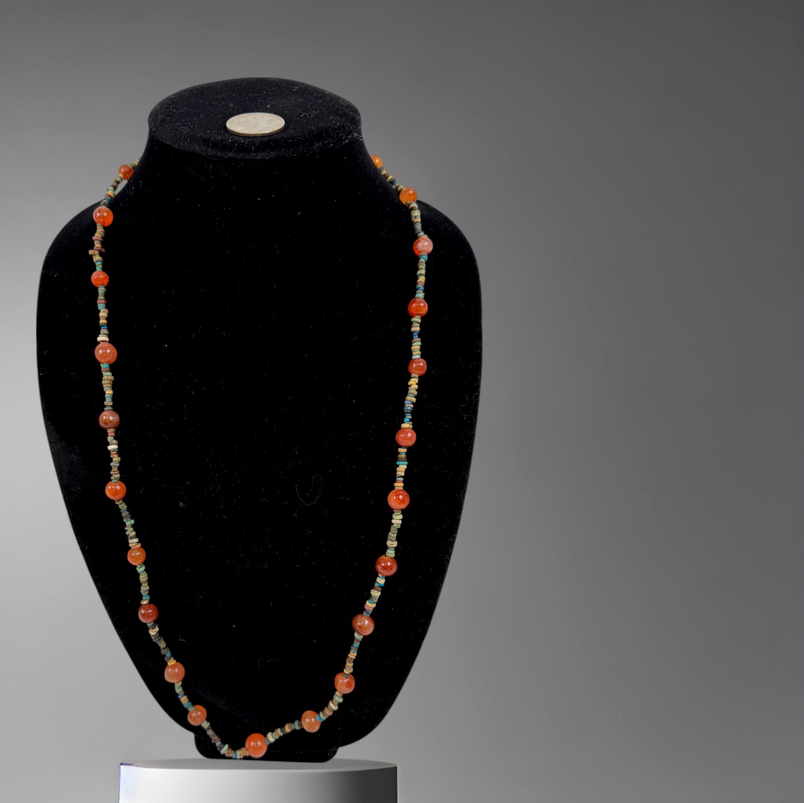Egyptian Ancient Carnelian and Faience Bead Necklace – circa 3rd–1st Century BC: Egyptian Ancient Carnelian and Faience Bead Necklace – circa 3rd–1st Century BC