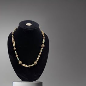 Egyptian Ancient faience and bronze bead necklace