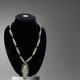 Egyptian Ancient Silver Ushabti and Faience Bead Necklace – circa 3rd–1st Century BC