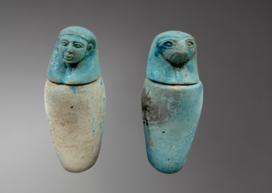 Pair of Rare Egyptian Faience Canopic Jars – 21st–22nd Dynasty, circa 1070–712 BC