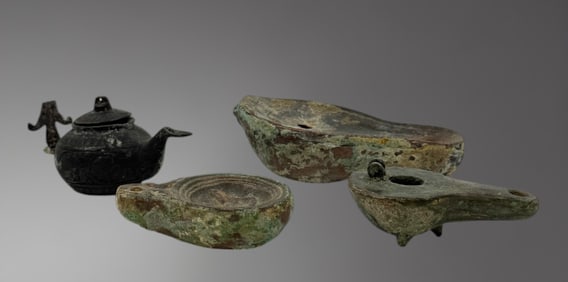 Roman Bronze Oil Lamps – 1st Century AD Set of 4
