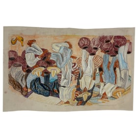 Diego Riverra Pastel on Paper Painting Signed & Dated On The Bottom Right