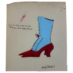 Vintage Andy Warhol Painting Of Victorian Boots Signed On The Bottom Right