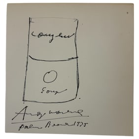 Vintage 7x8 inch Andy Warhol Can Of Soup Drawing Signed & Dated On The Bottom Palm Beach 1975