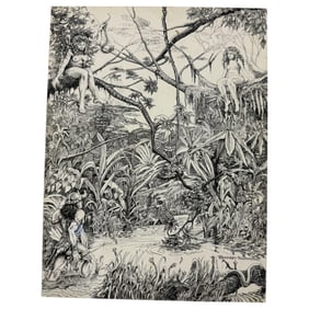 Vintage Pen & Pencil Warrior & Forest Nymph Drawing Signed By Jeffrey Robinson On Board, Measures at