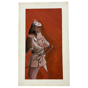 Vintage Unsigned Samurai Painting on Board Measures 8x12 Inches