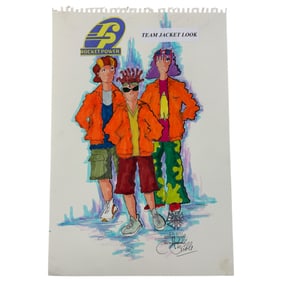 Vintage Signed Rocket Power Pen And Oil Marker Drawing Team Jacket Costume Design Art