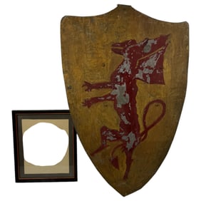 Vintage Hand Painted Family Crest Coat of Arms 12x11 Inches, & Movie Prop Shield