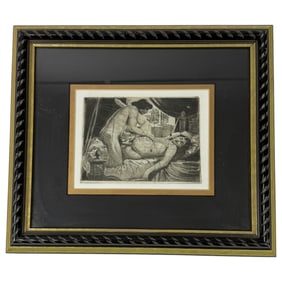 Vintage Greco-Roman Kuma Sutra Etching Framed 12inx10in