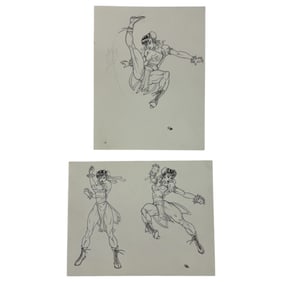 Vintage Street Fighter Pencil Drawing On Paper Of Chun Li, 9inx12in