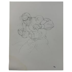 Vintage Street Fighter Pencil Drawing On Paper Of Ken, 14inx11in