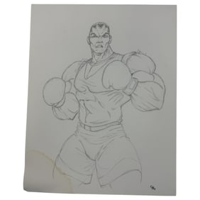 Vintage Street Fighter Pencil Drawing On Paper Of Balrog, 14inx11in
