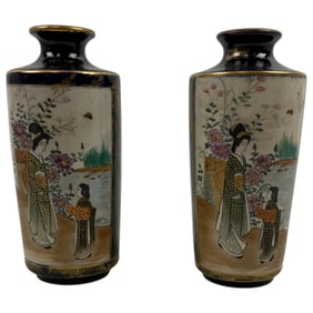 Antique Pair of Japanese Satsuma Porcelain Jars