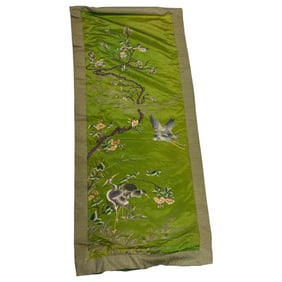 Antique Chinese Silk Embroidery Panel Tapestry Floral Bird Design