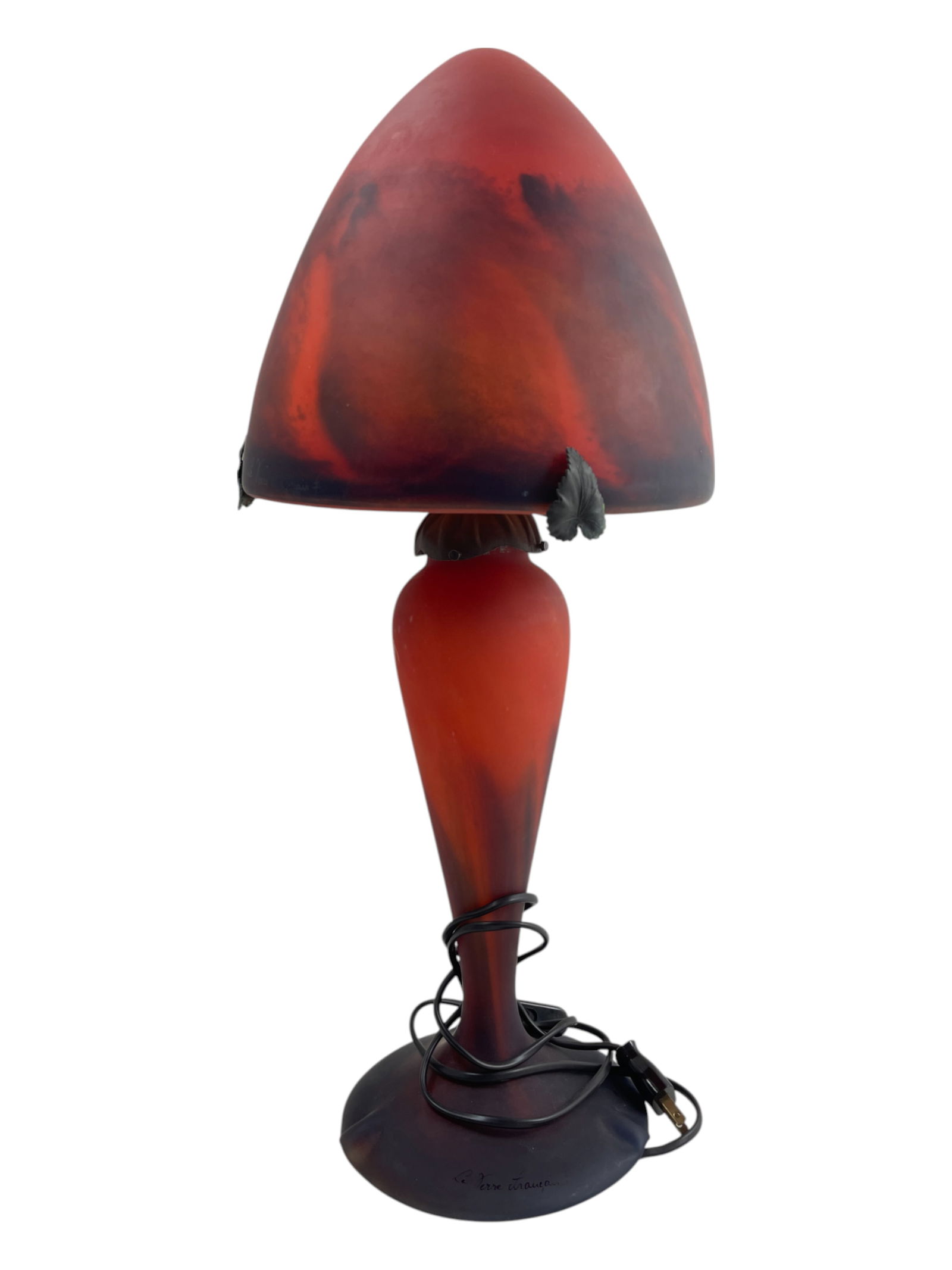 Le Verre Francais Art Nouveau Glass Lamp Signed Botton and Cover: Le Verre Francais Art Nouveau Glass Lamp High 22"