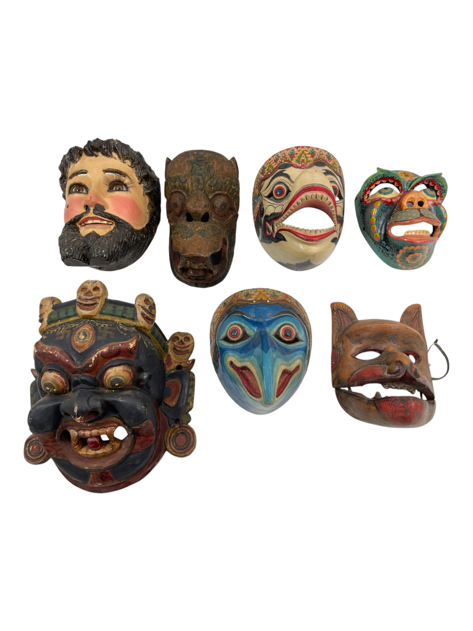 Vintage Wood Hand Carved Mask Collection Lot of 7 (1 of 10)