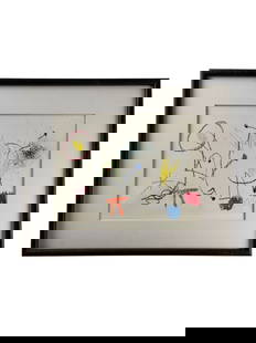 Joan Miro (1893-1983) - Pencil Signed Mixed Media on Paper: Joan Miro (1893-1983) - Pencil Signed Mixed Media on Paper. Size with frame: 21" x 17". Size of artwork: 19 1/4" x 15 1/4".