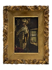 Antique Oil on Wood Panel Painting Sleeping Woman