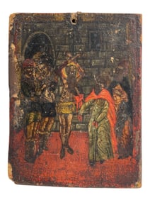 Antique Oil on Wood Panel Icon Painting