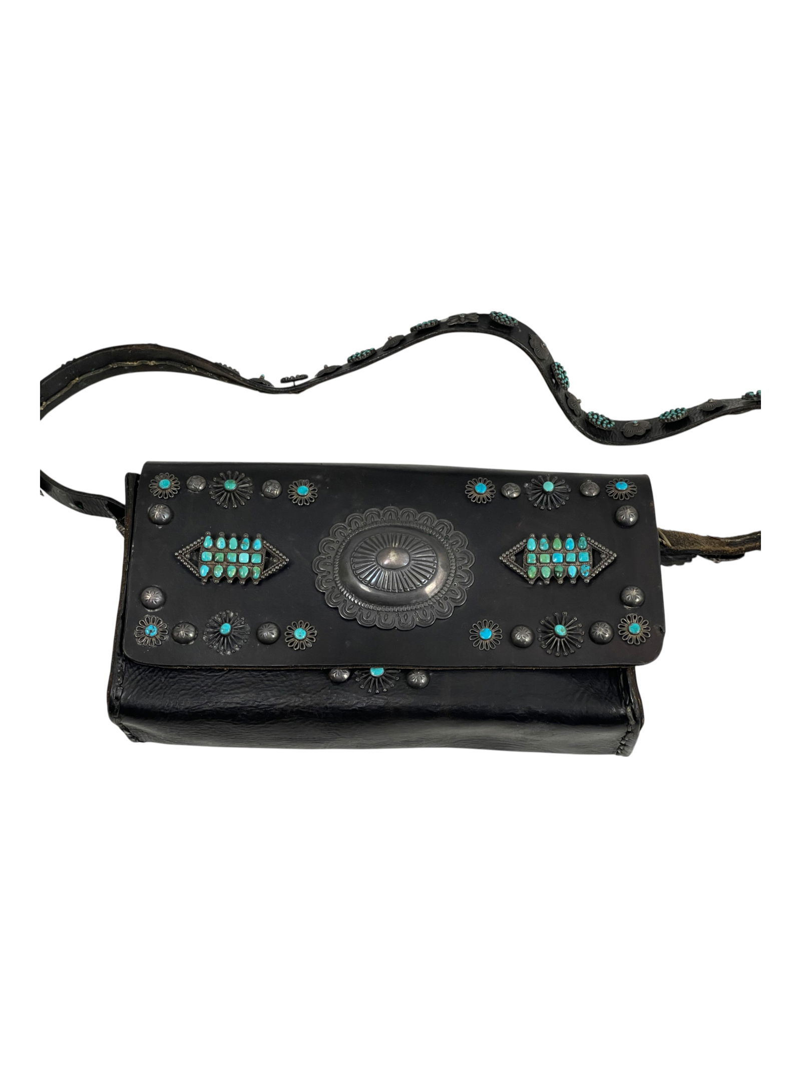 Vintage Navajo Indian Native American Leather and Sterling Silver Hand Bag (1 of 9)