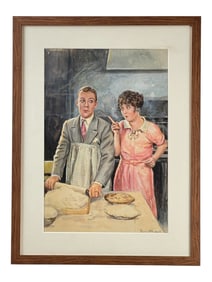 Norman Rockwell (1894-1978) - Signed Watercolor Kitchen Cooking Scene