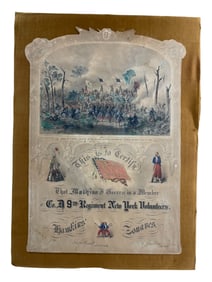 Antique Civil War Hawkins Zouaves 9th New York Infantry Signed Lithograph