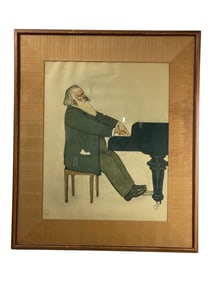 Willy Von Beckerath (1868-1938) Lithograph of Johannes Brahms Playing the Piano